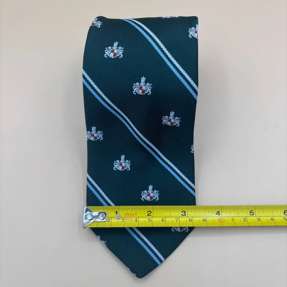 Saddle Club Blocks Mens Vintage Necktie Green Striped Crest Dark Academia Tie